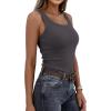 imagePRETTYGARDEN Womens Summer Tops 2026 Spring Cute Sleeveless Scoop Neck Workout Tank Top Casual Ribbed Knit Basic Cami ShirtsDark Grey