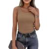 imagePRETTYGARDEN Womens Summer Tops 2026 Spring Cute Sleeveless Scoop Neck Workout Tank Top Casual Ribbed Knit Basic Cami ShirtsLight Khaki