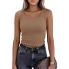 imagePRETTYGARDEN Womens Summer Tops 2026 Spring Cute Sleeveless Scoop Neck Workout Tank Top Casual Ribbed Knit Basic Cami ShirtsLight Khaki