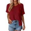 imagePRETTYGARDEN Womens 2026 Spring Short Sleeve Sweaters Lightweight V Neck Casual Going Out Summer Tops Beach Vacation ClothesRed