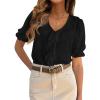 imagePRETTYGARDEN Womens Summer Dressy Casual Blouses 2026 Short Sleeve V Neck Ruffle Business Work Tops Trendy Spring OutfitsBlack