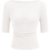 imagePRETTYGARDEN Womens Summer Short Sleeve Tops Boat Neck Ribbed Knit Slim Fit T Shirt Casual Basic Top 2026 Spring ClothesWhite