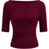 imagePRETTYGARDEN Womens Summer Short Sleeve Tops Boat Neck Ribbed Knit Slim Fit T Shirt Casual Basic Top 2026 Spring ClothesWine Red