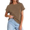 imagePRETTYGARDEN Womens Summer Tops 2026 Spring Casual Rolled Short Sleeve Basic Tees Crew Neck Work Shirts Fashion ClothingKhaki