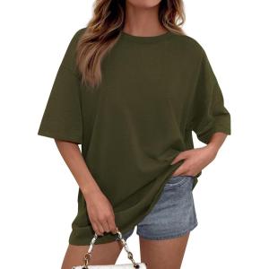 imagePRETTYGARDEN Womens 2026 Spring Going Out Tops Casual Short Sleeve Crewneck Loose Fit Basic Cute Tee Shirts Summer OutfitsArmy Green