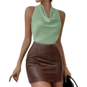 imagePRETTYGARDEN Womens Halter Going Out Tops Summer 2026 Cowl Neck Open Back Cami Sleeveless Tank Top Spring Vacation OutfitsLight Green