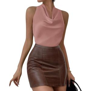 imagePRETTYGARDEN Womens Halter Going Out Tops Summer 2026 Cowl Neck Open Back Cami Sleeveless Tank Top Spring Vacation OutfitsPink