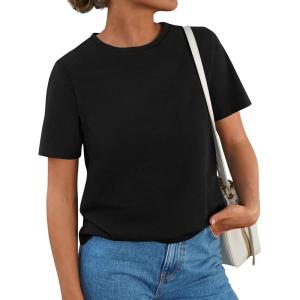 imagePRETTYGARDEN Womens Summer Tops 2026 Casual Basic Crewneck Short Sleeve Shirts Spring Fashion Clothing Going Out OutfitsBlack