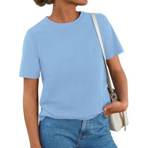imagePRETTYGARDEN Womens Summer Tops 2026 Casual Basic Crewneck Short Sleeve Shirts Spring Fashion Clothing Going Out OutfitsBlue