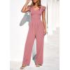 imagePRETTYGARDEN One Piece Jumpsuits For Women Dressy Ruffle Cap Sleeve V Neck Ribbed Knit Wide Leg Romper 2026 Spring OutfitsDusty Pink