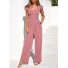 imagePRETTYGARDEN One Piece Jumpsuits For Women Dressy Ruffle Cap Sleeve V Neck Ribbed Knit Wide Leg Romper 2026 Spring OutfitsDusty Pink