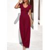 imagePRETTYGARDEN One Piece Jumpsuits For Women Dressy Ruffle Cap Sleeve V Neck Ribbed Knit Wide Leg Romper 2026 Spring OutfitsWine Red