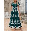 imagePRETTYGARDEN Womens 2025 Summer Casual V Neck Boho Maxi Dress Flowy Aline Bell Sleeve Tiered Floral Dresses with PocketFloral Dark Green White