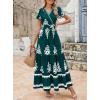 imagePRETTYGARDEN Womens 2025 Summer Casual V Neck Boho Maxi Dress Flowy Aline Bell Sleeve Tiered Floral Dresses with PocketFloral Dark Green White