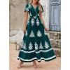 imagePRETTYGARDEN Womens 2025 Summer Casual V Neck Boho Maxi Dress Flowy Aline Bell Sleeve Tiered Floral Dresses with PocketFloral Dark Green White