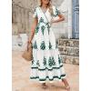 imagePRETTYGARDEN Womens 2025 Summer Casual V Neck Boho Maxi Dress Flowy Aline Bell Sleeve Tiered Floral Dresses with PocketFloral White Green