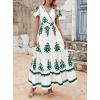 imagePRETTYGARDEN Womens 2025 Summer Casual V Neck Boho Maxi Dress Flowy Aline Bell Sleeve Tiered Floral Dresses with PocketFloral White Green