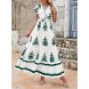 imagePRETTYGARDEN Womens 2025 Summer Casual V Neck Boho Maxi Dress Flowy Aline Bell Sleeve Tiered Floral Dresses with PocketFloral White Green