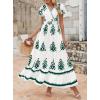 imagePRETTYGARDEN Womens 2025 Summer Casual V Neck Boho Maxi Dress Flowy Aline Bell Sleeve Tiered Floral Dresses with PocketFloral White Green