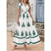 imagePRETTYGARDEN Womens 2025 Summer Casual V Neck Boho Maxi Dress Flowy Aline Bell Sleeve Tiered Floral Dresses with PocketFloral White Green