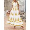 imagePRETTYGARDEN Womens 2025 Summer Casual V Neck Boho Maxi Dress Flowy Aline Bell Sleeve Tiered Floral Dresses with PocketFloral White Yellow