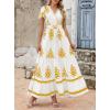 imagePRETTYGARDEN Womens 2025 Summer Casual V Neck Boho Maxi Dress Flowy Aline Bell Sleeve Tiered Floral Dresses with PocketFloral White Yellow