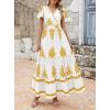imagePRETTYGARDEN Womens 2025 Summer Casual V Neck Boho Maxi Dress Flowy Aline Bell Sleeve Tiered Floral Dresses with PocketFloral White Yellow