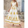 imagePRETTYGARDEN Womens 2025 Summer Casual V Neck Boho Maxi Dress Flowy Aline Bell Sleeve Tiered Floral Dresses with PocketFloral White Yellow