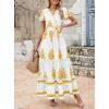 imagePRETTYGARDEN Womens 2025 Summer Casual V Neck Boho Maxi Dress Flowy Aline Bell Sleeve Tiered Floral Dresses with PocketFloral White Yellow