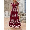 imagePRETTYGARDEN Womens 2025 Summer Casual V Neck Boho Maxi Dress Flowy Aline Bell Sleeve Tiered Floral Dresses with PocketFloral Wine Red White