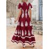 imagePRETTYGARDEN Womens 2025 Summer Casual V Neck Boho Maxi Dress Flowy Aline Bell Sleeve Tiered Floral Dresses with PocketFloral Wine Red White