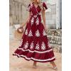 imagePRETTYGARDEN Womens 2025 Summer Casual V Neck Boho Maxi Dress Flowy Aline Bell Sleeve Tiered Floral Dresses with PocketFloral Wine Red White