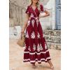 imagePRETTYGARDEN Womens 2025 Summer Casual V Neck Boho Maxi Dress Flowy Aline Bell Sleeve Tiered Floral Dresses with PocketFloral Wine Red White
