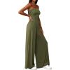 imagePRETTYGARDEN Womens Trendy Strapless Rompers 2026 Ruched Tube Top Wide Leg One Piece Jumpsuits Beach Vacation Summer OutfitsArmy Green