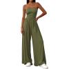 imagePRETTYGARDEN Womens Trendy Strapless Rompers 2026 Ruched Tube Top Wide Leg One Piece Jumpsuits Beach Vacation Summer OutfitsArmy Green