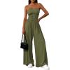 imagePRETTYGARDEN Womens Trendy Strapless Rompers 2026 Ruched Tube Top Wide Leg One Piece Jumpsuits Beach Vacation Summer OutfitsArmy Green