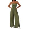 imagePRETTYGARDEN Womens Trendy Strapless Rompers 2026 Ruched Tube Top Wide Leg One Piece Jumpsuits Beach Vacation Summer OutfitsArmy Green