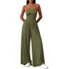 imagePRETTYGARDEN Womens Trendy Strapless Rompers 2026 Ruched Tube Top Wide Leg One Piece Jumpsuits Beach Vacation Summer OutfitsArmy Green