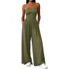 imagePRETTYGARDEN Womens Trendy Strapless Rompers 2026 Ruched Tube Top Wide Leg One Piece Jumpsuits Beach Vacation Summer OutfitsArmy Green