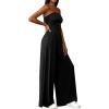 imagePRETTYGARDEN Womens Trendy Strapless Rompers 2026 Ruched Tube Top Wide Leg One Piece Jumpsuits Beach Vacation Summer OutfitsBlack