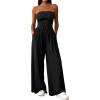 imagePRETTYGARDEN Womens Trendy Strapless Rompers 2026 Ruched Tube Top Wide Leg One Piece Jumpsuits Beach Vacation Summer OutfitsBlack