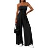 imagePRETTYGARDEN Womens Trendy Strapless Rompers 2026 Ruched Tube Top Wide Leg One Piece Jumpsuits Beach Vacation Summer OutfitsBlack