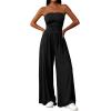 imagePRETTYGARDEN Womens Trendy Strapless Rompers 2026 Ruched Tube Top Wide Leg One Piece Jumpsuits Beach Vacation Summer OutfitsBlack