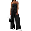 imagePRETTYGARDEN Womens Trendy Strapless Rompers 2026 Ruched Tube Top Wide Leg One Piece Jumpsuits Beach Vacation Summer OutfitsBlack