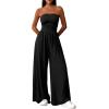 imagePRETTYGARDEN Womens Trendy Strapless Rompers 2026 Ruched Tube Top Wide Leg One Piece Jumpsuits Beach Vacation Summer OutfitsBlack