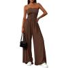 imagePRETTYGARDEN Womens Trendy Strapless Rompers 2026 Ruched Tube Top Wide Leg One Piece Jumpsuits Beach Vacation Summer OutfitsBrown