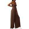 imagePRETTYGARDEN Womens Trendy Strapless Rompers 2026 Ruched Tube Top Wide Leg One Piece Jumpsuits Beach Vacation Summer OutfitsBrown