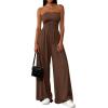 imagePRETTYGARDEN Womens Trendy Strapless Rompers 2026 Ruched Tube Top Wide Leg One Piece Jumpsuits Beach Vacation Summer OutfitsBrown