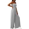 imagePRETTYGARDEN Womens Trendy Strapless Rompers 2026 Ruched Tube Top Wide Leg One Piece Jumpsuits Beach Vacation Summer OutfitsGrey