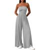 imagePRETTYGARDEN Womens Trendy Strapless Rompers 2026 Ruched Tube Top Wide Leg One Piece Jumpsuits Beach Vacation Summer OutfitsGrey
